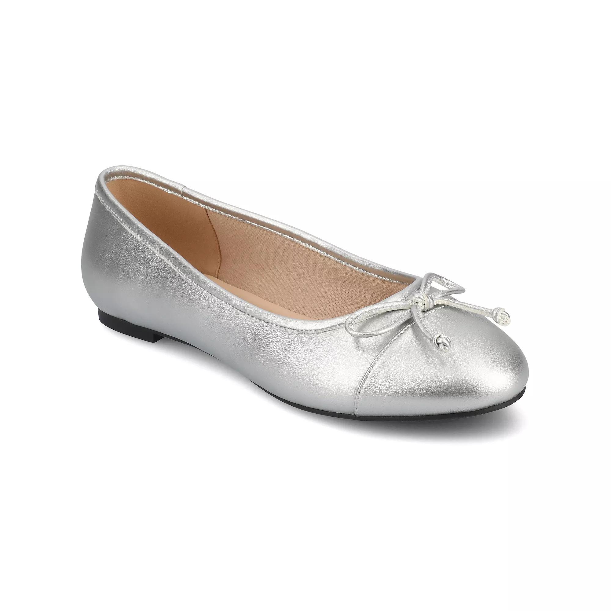 Journee Kaiah Medium and Wide Width Women's Ballet Cap Toe Slip-On Dress Flats, Size: 7, Silver Product Image