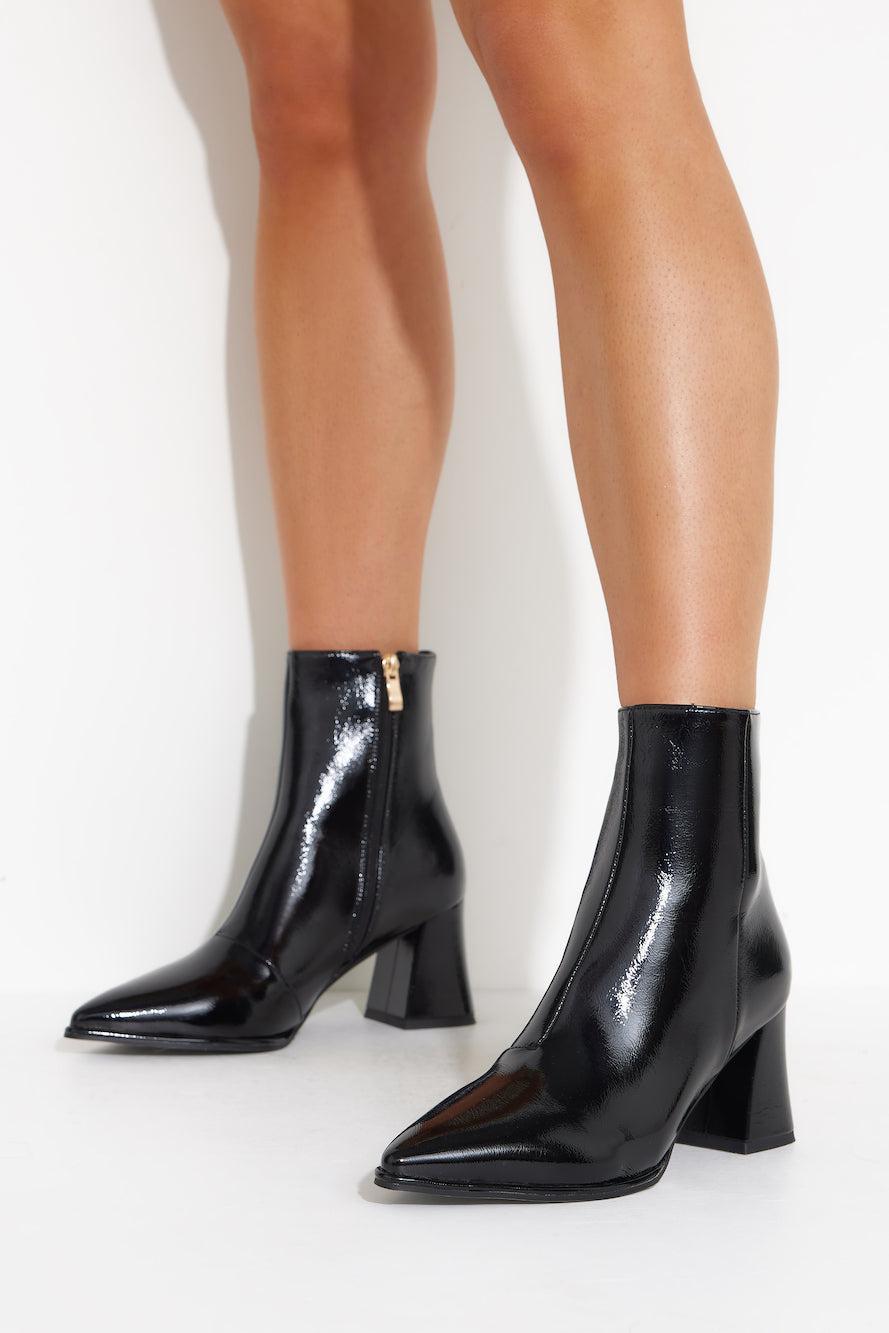 Caden Ankle Boots Black Crinkle Patent Product Image