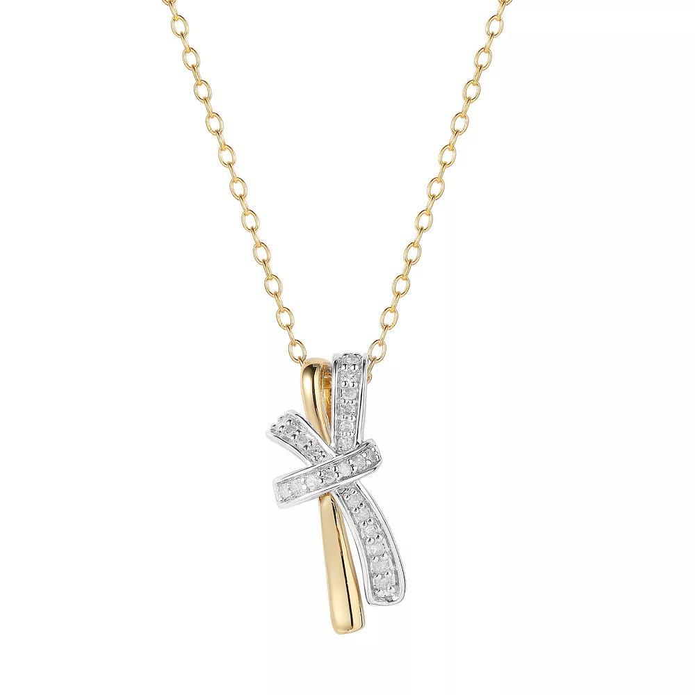 14k Gold Over Silver Two-Tone 1/8 Carat T.W. Diamond Bow Pendant Necklace, Women's, Size: 18", Two Tone Product Image