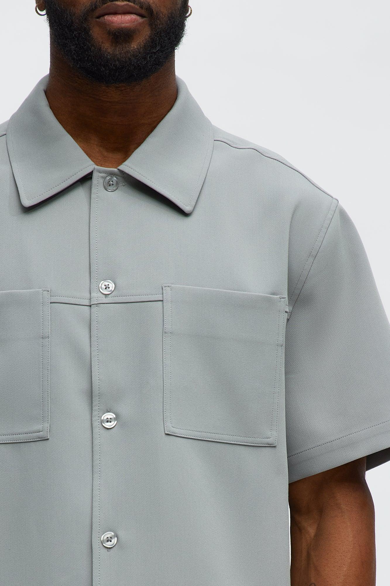 Cropped Ronan Weekender Button Up Shirt - Grey Male Product Image