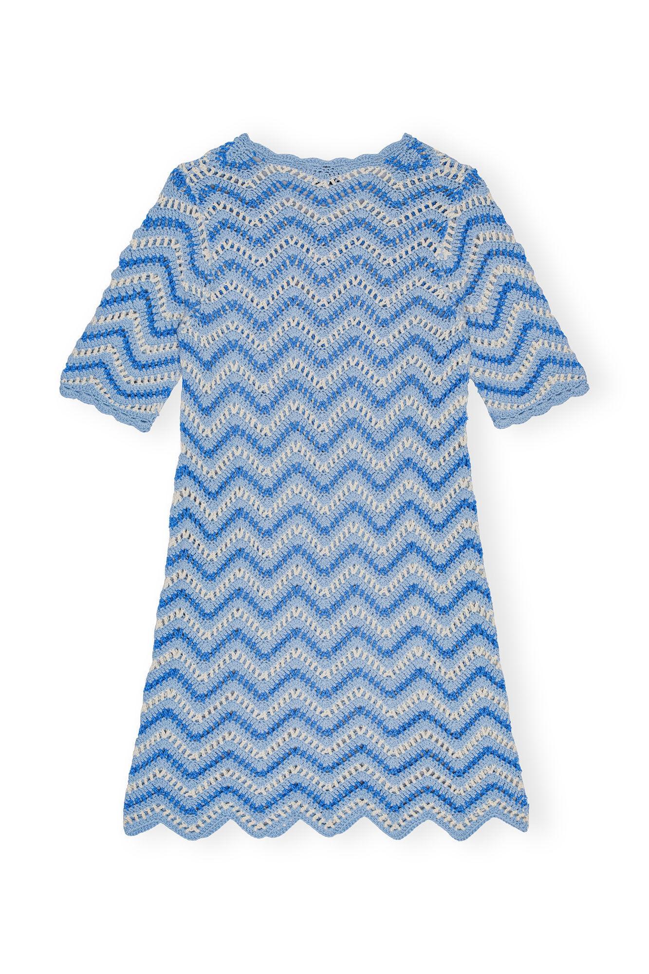 Blue Cotton Crochet Mini Dress Product Image