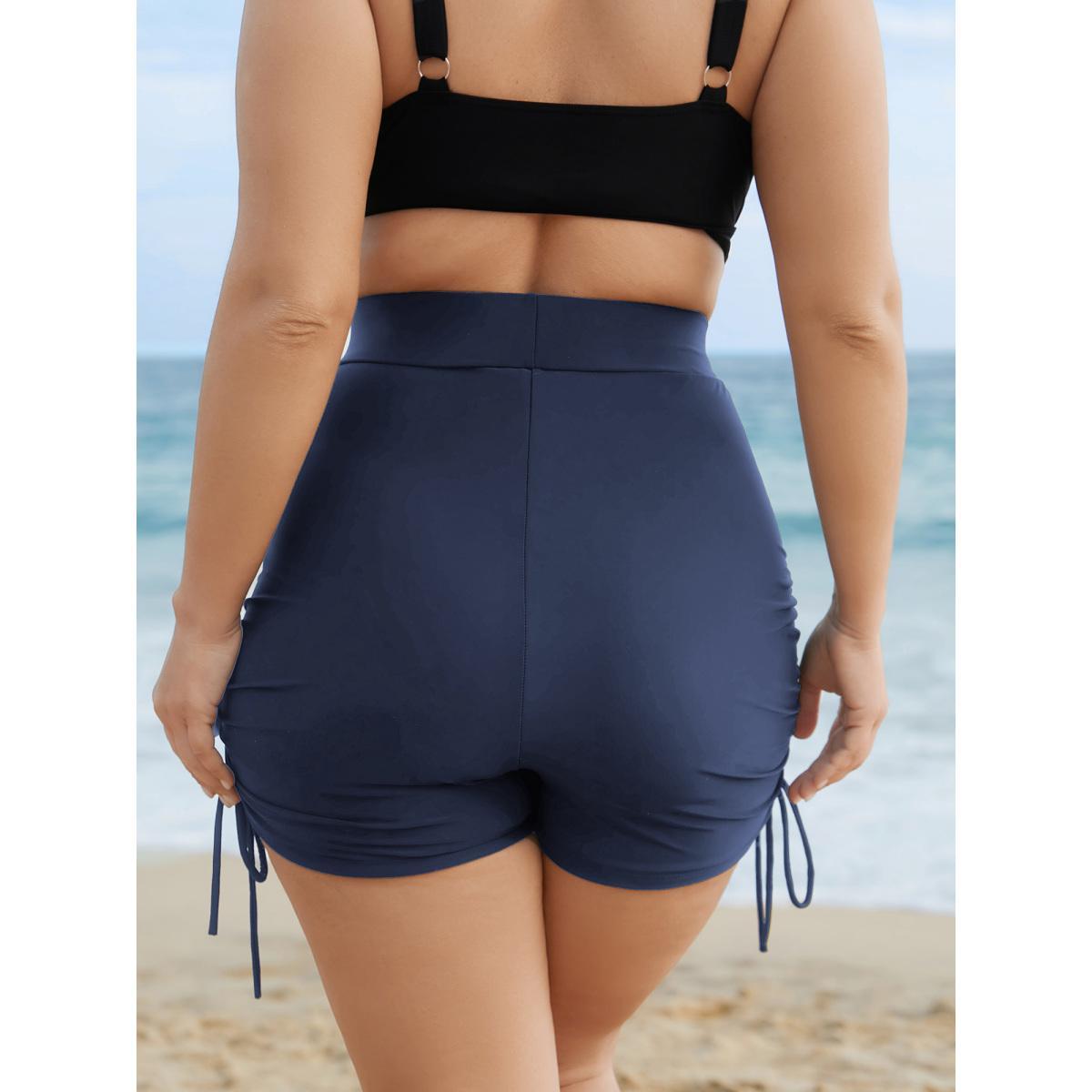 Plus Size Ruched Drawstring Pocket Slim Swim Bottom Women's Swimwear Stone Beach Gathered High stretch Skinny High Rise Slanted pocket Curve Swim Bottoms BloomChic 30/6X Product Image