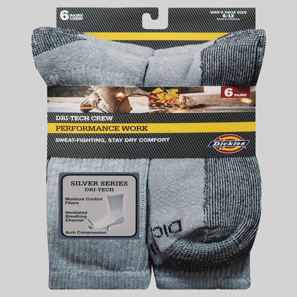 Dickies Mens 6pk Dri-Tech Crew Socks 6-12: Arch Support, Reinforced Heel & Toe Product Image