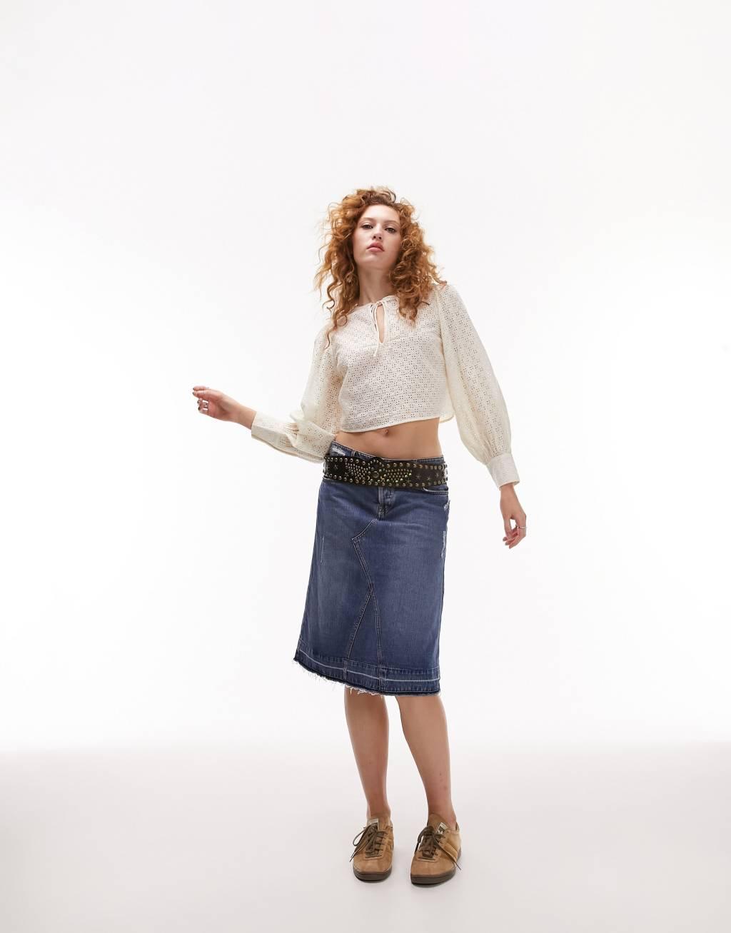 Topshop long sleeve broderie top Product Image