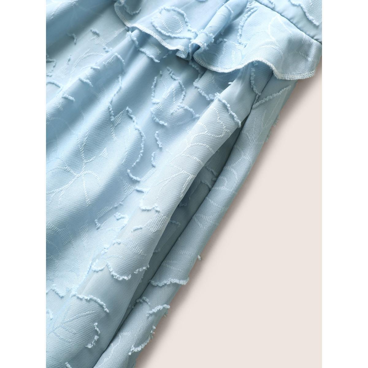 Plus Size Plisse Ruffle Trim Gathered Sleeveless Dress LightBlue Women Elegant Texture V-neck Sleeveless Curvy BloomChic 18-20/2X Product Image