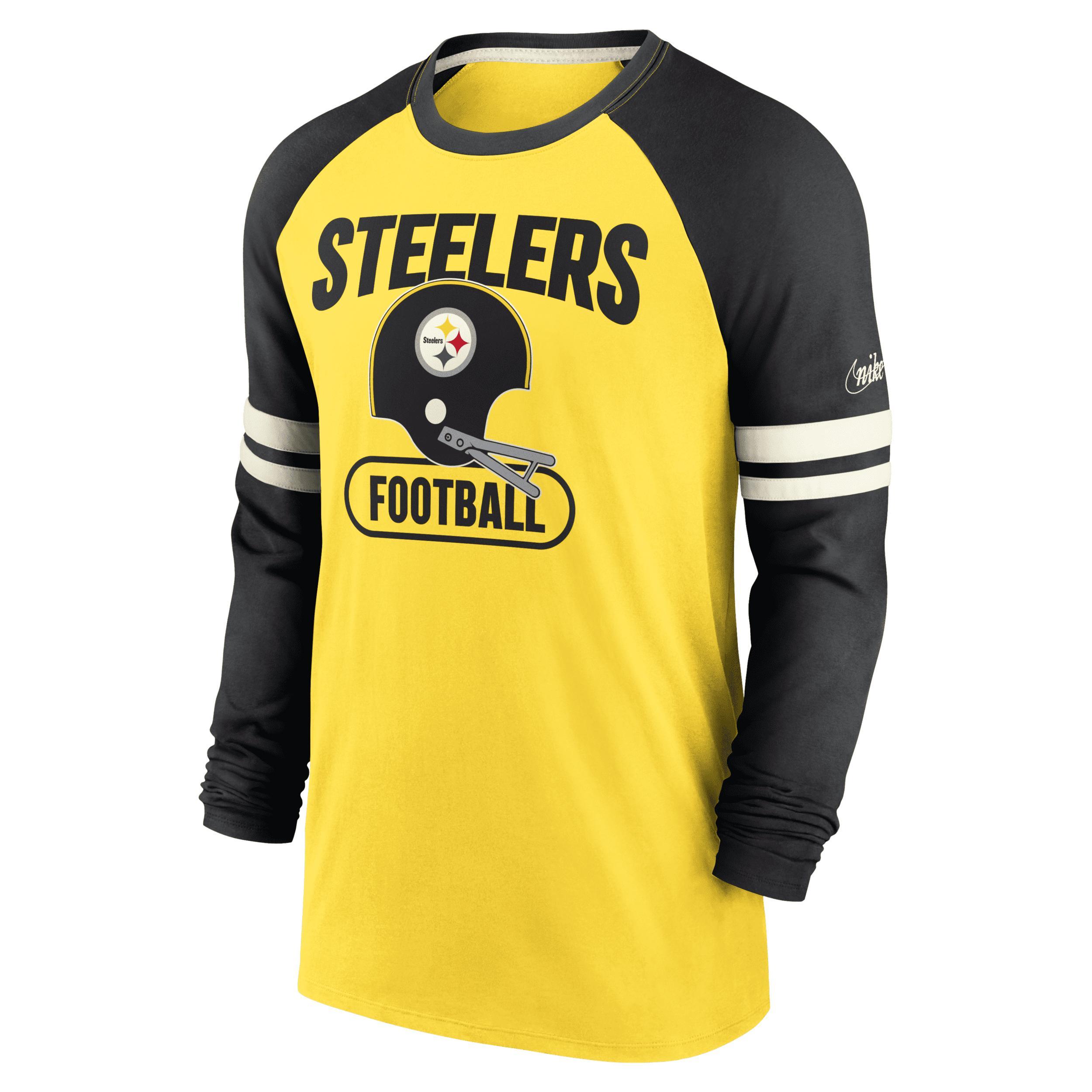 Men's Nike Gold/Black Pittsburgh Steelers Throwback Raglan Long Sleeve T-Shirt, Size: Medium Product Image