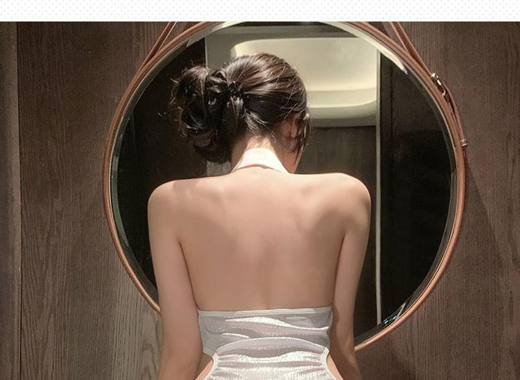 Lingerie Set: Glitter Choker Mini Dress + Thong Product Image
