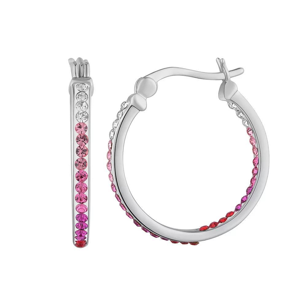 Chrystina Silver Tone Pink Ombre Crystal Hoop Earrings, Women's Product Image
