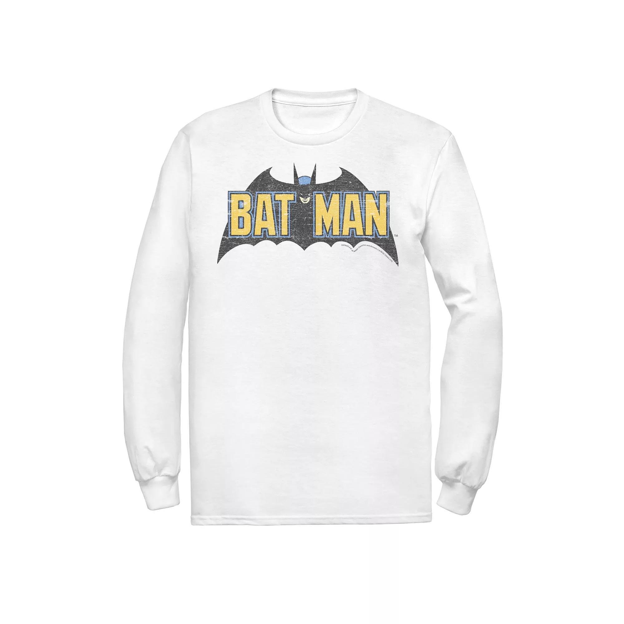 Men's DC Comics Batman Distressed Vintage Text Logo Tee, Size: Medium, White Product Image