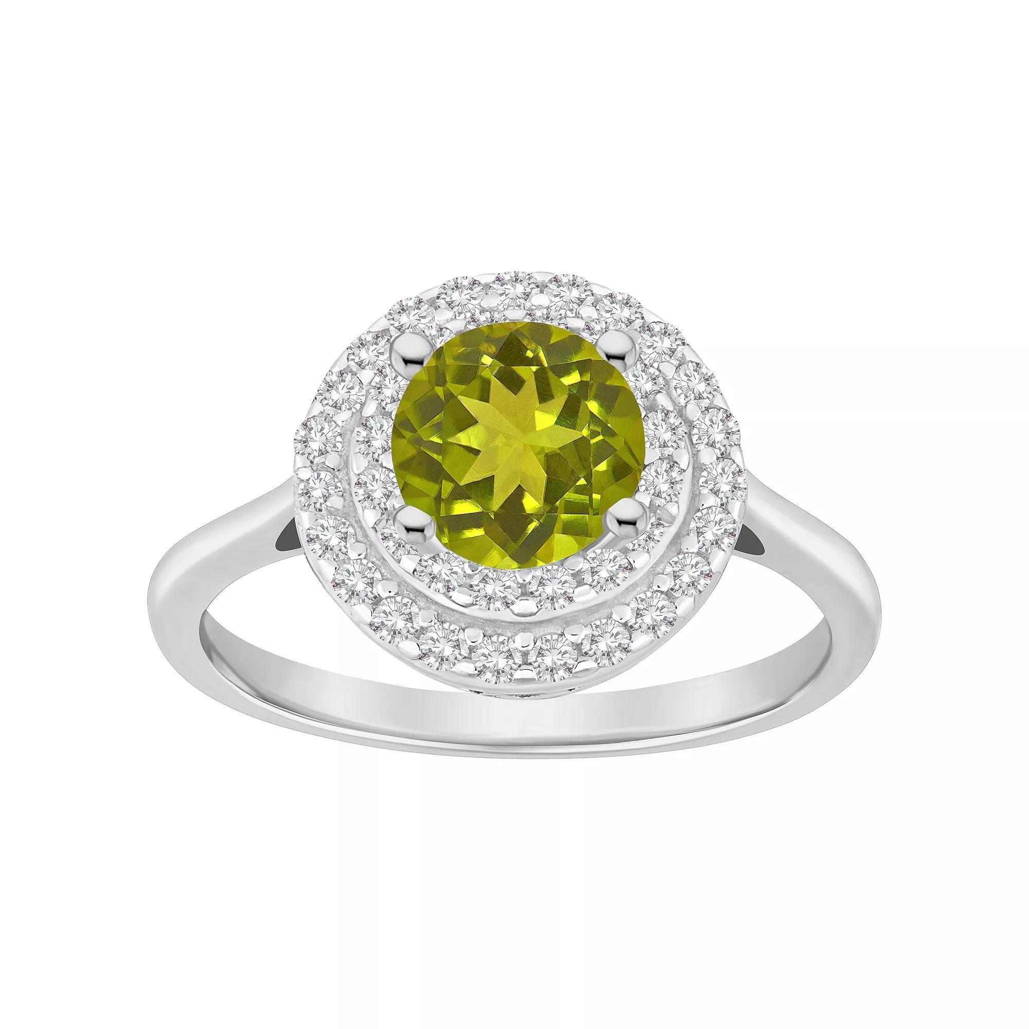 Celebration Gems Sterling Silver Round-Cut Peridot & White Topaz Double Halo Ring, Women's, Size: 10 Product Image