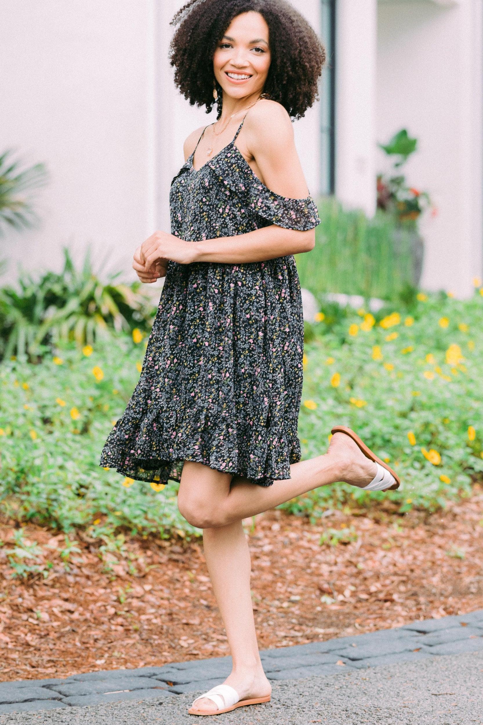 Know Your Worth Black Ditsy Floral Dress Female Product Image