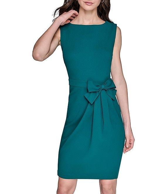KARL LAGERFELD PARIS Bow Waist Scuba Crepe Sheath Dress Product Image