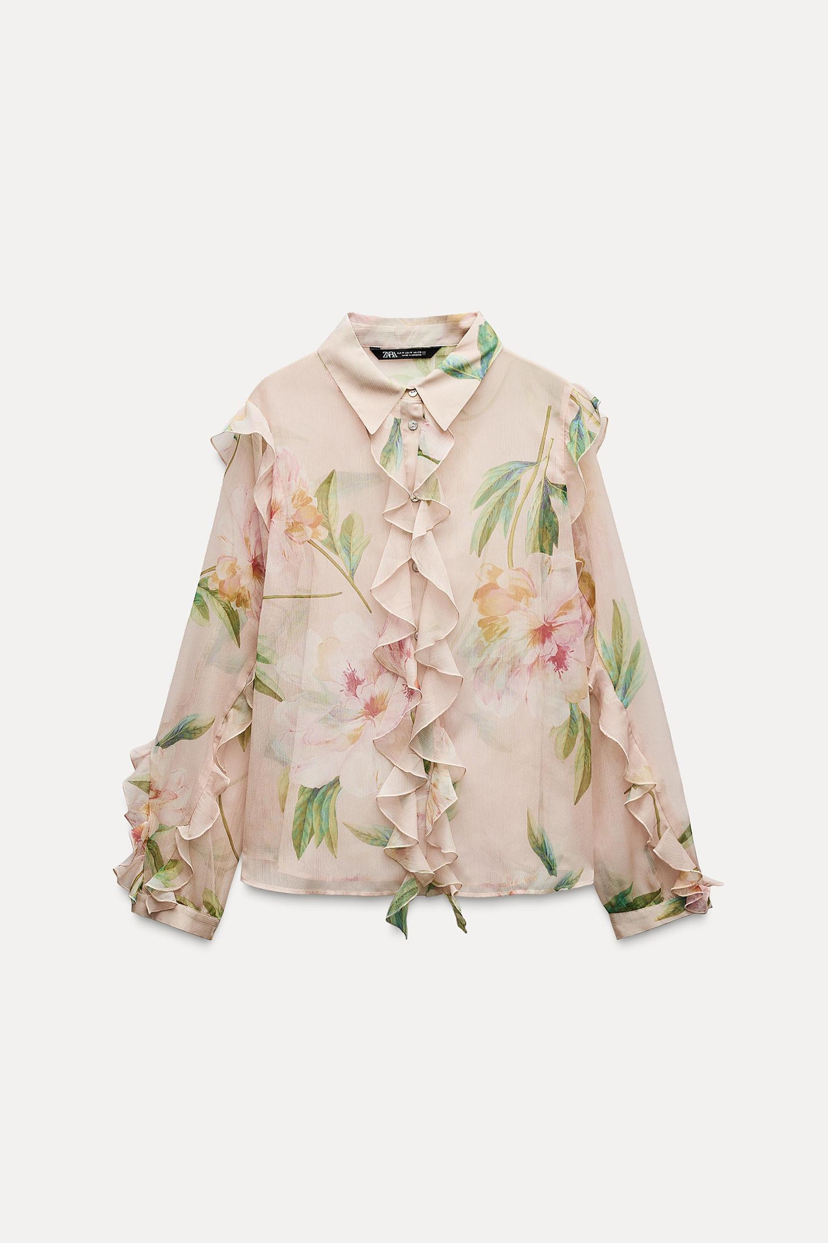 FLORAL PRINT RUFFLE BLOUSE Product Image