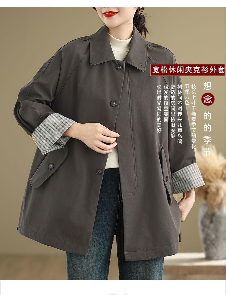 Collar Plaid Panel Button Jacket Product Image