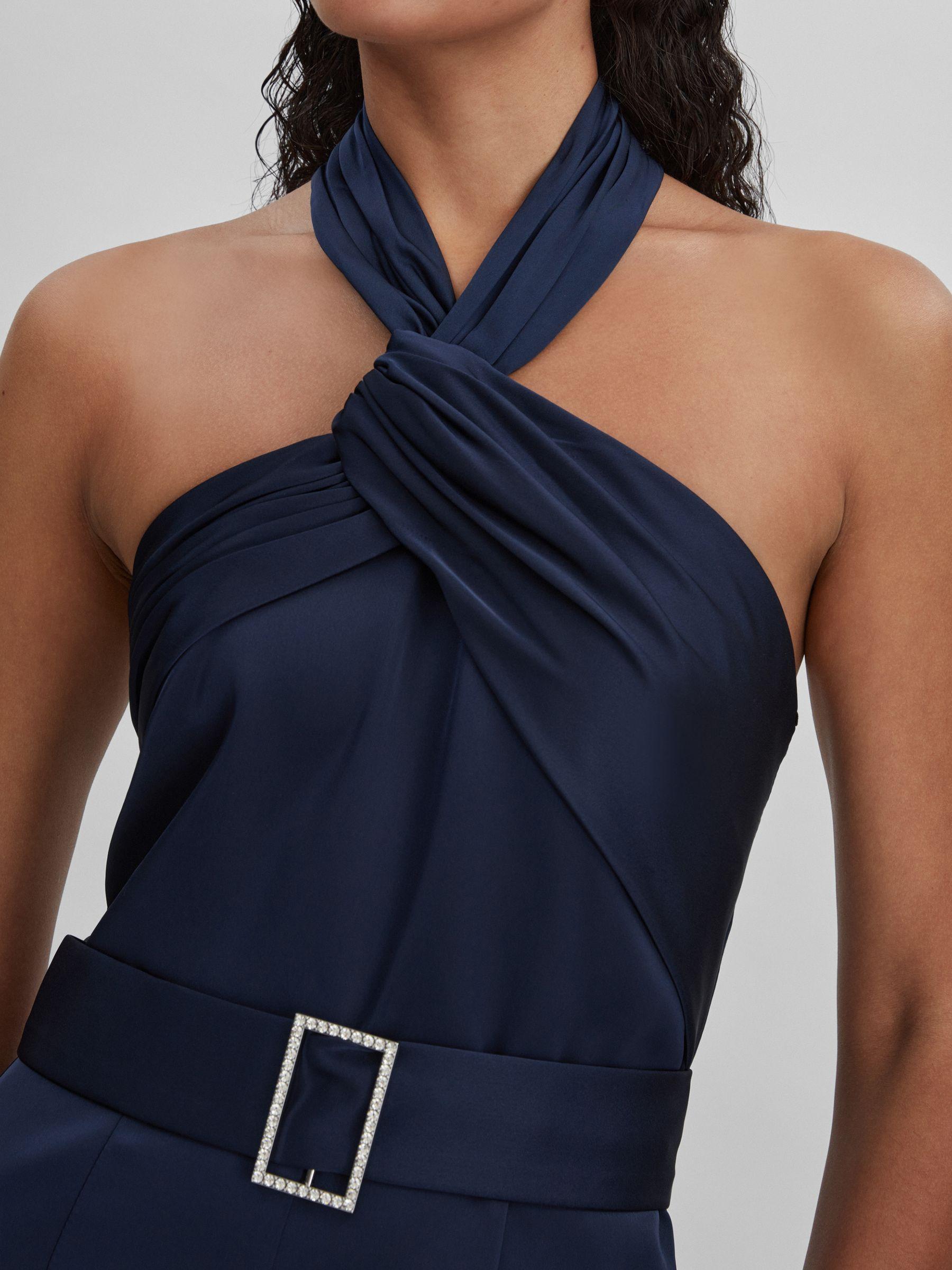 Halston Satin Halter Neck Jumpsuit in Black Product Image
