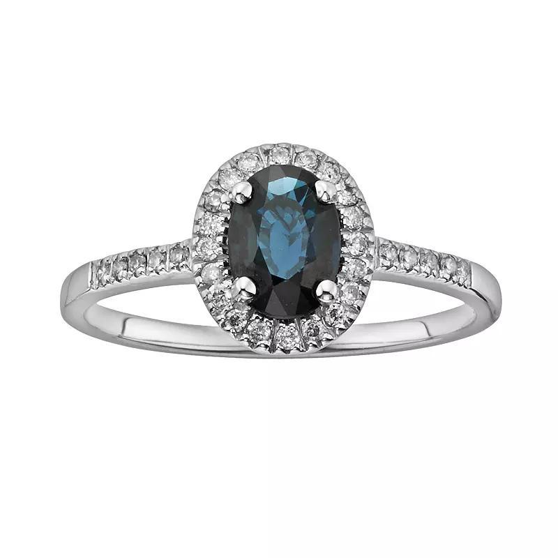 The Regal Collection 14k White Gold Genuine Sapphire & 1/6-ct. T.W. IGL Certified Diamond Frame Ring, Women's, Size: 8, Blue Product Image