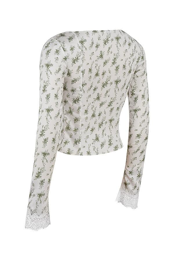 Clarissa  garden print lace trim top Product Image