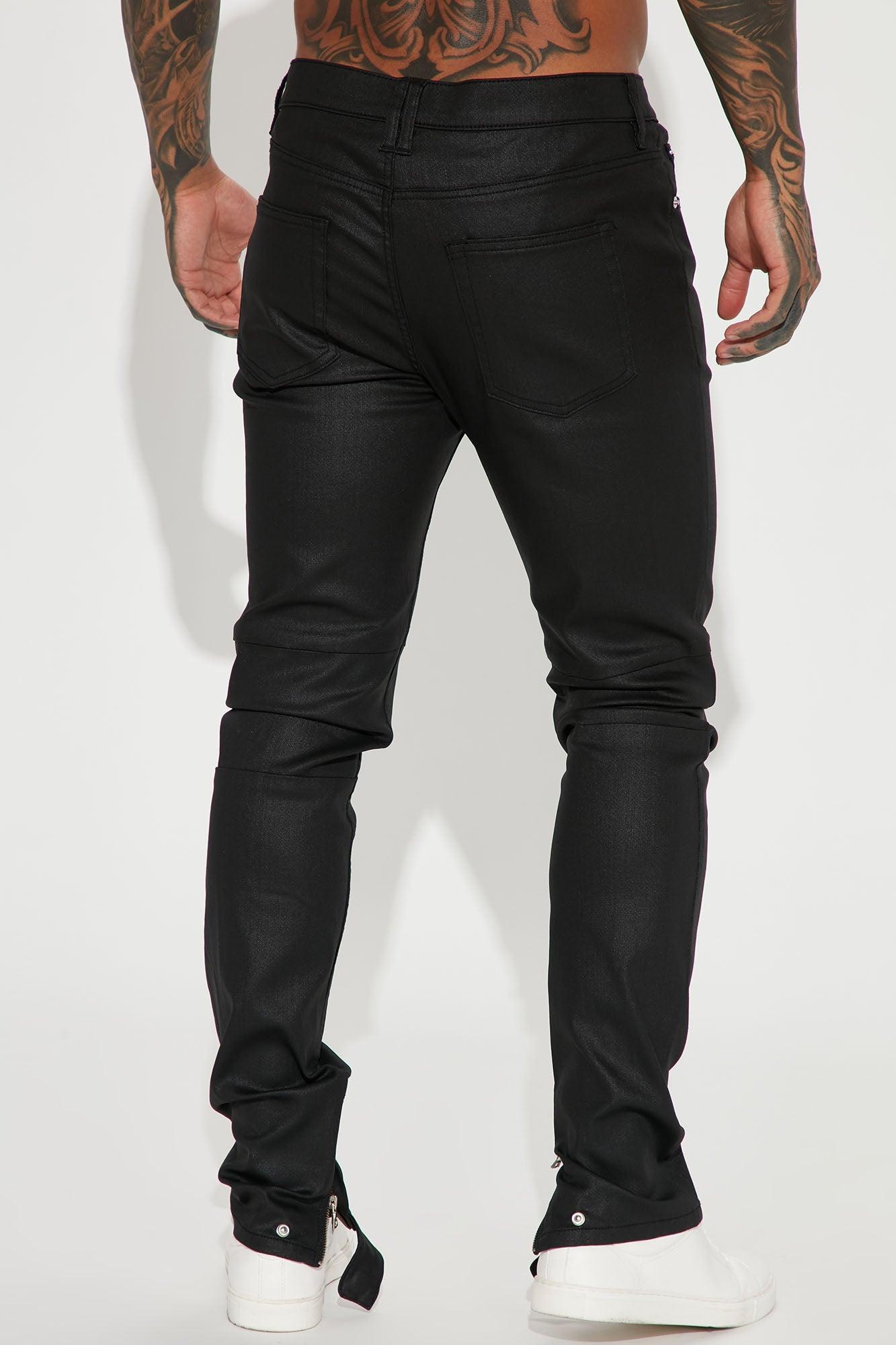 On The Line Waxed Stacked Skinny Jeans - Black Product Image