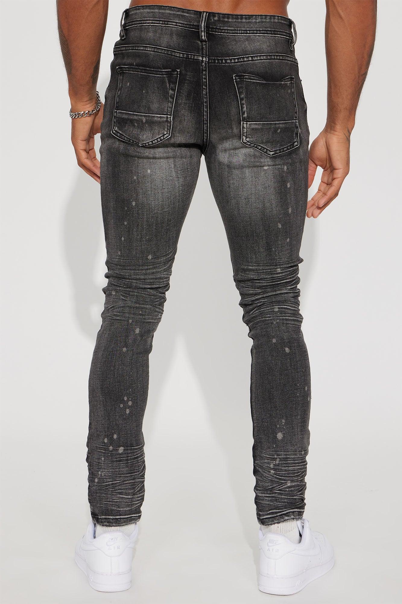 On The Spot Ripped Stacked Skinny Jeans - Black Product Image