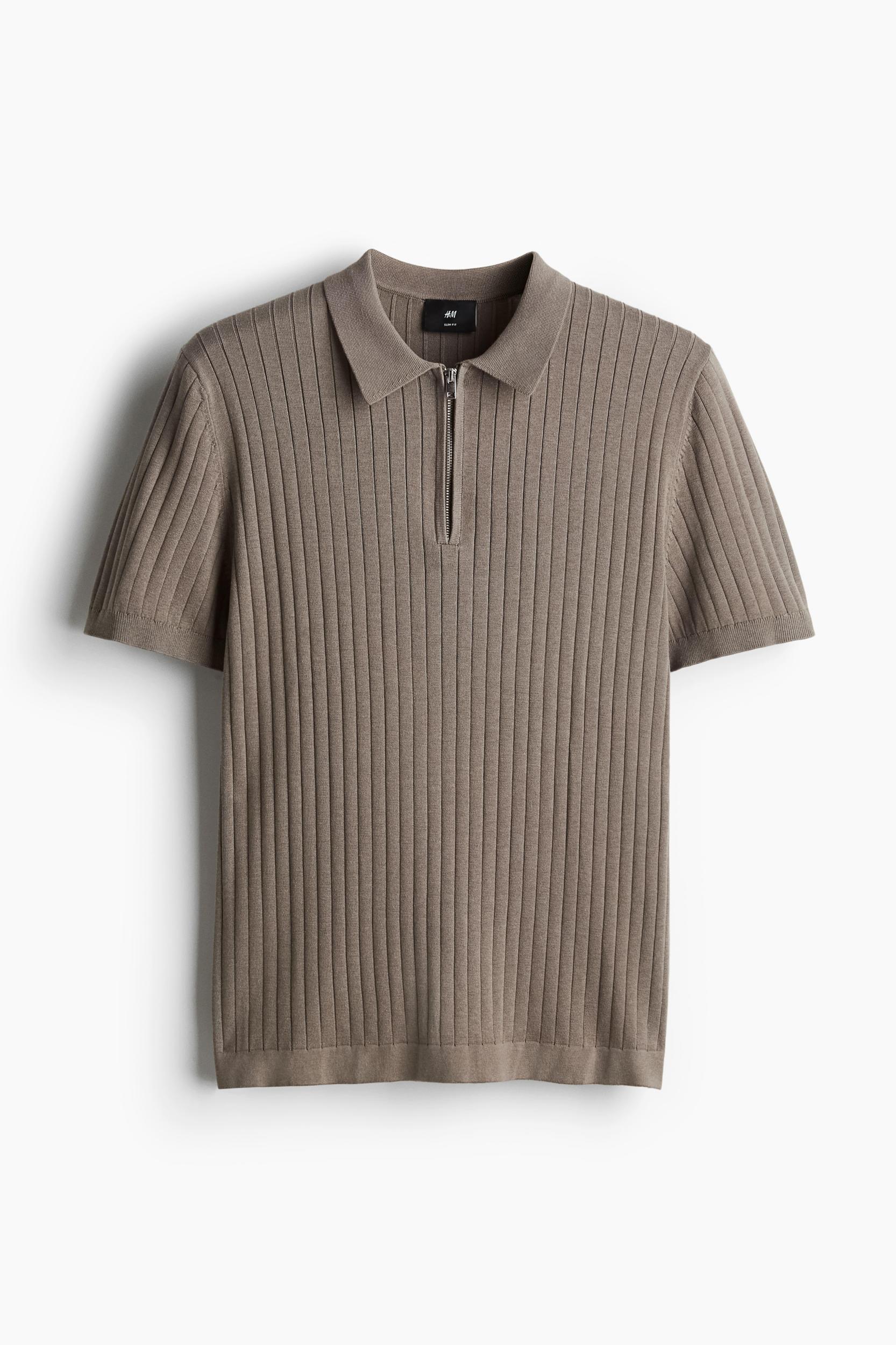 Slim-Fit Rib-Knit Polo Shirt Product Image