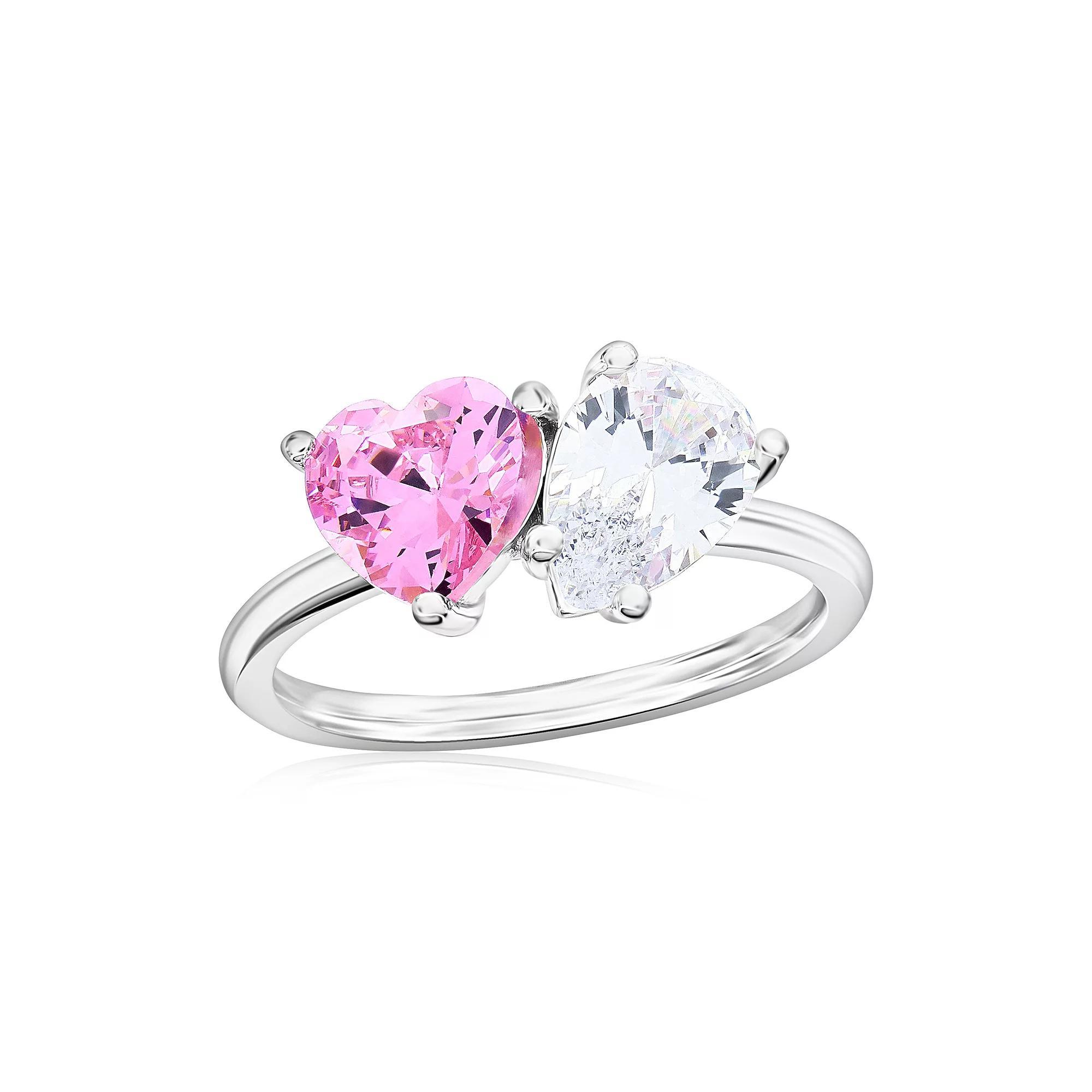 Argento Bella Sterling Silver Pink & White Cubic Zirconia Heart & Pear Ring, Women's, Size: 8 Product Image