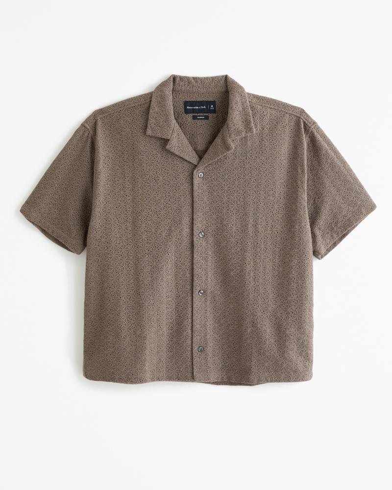 Camp Collar Cropped Lace Shirt Product Image