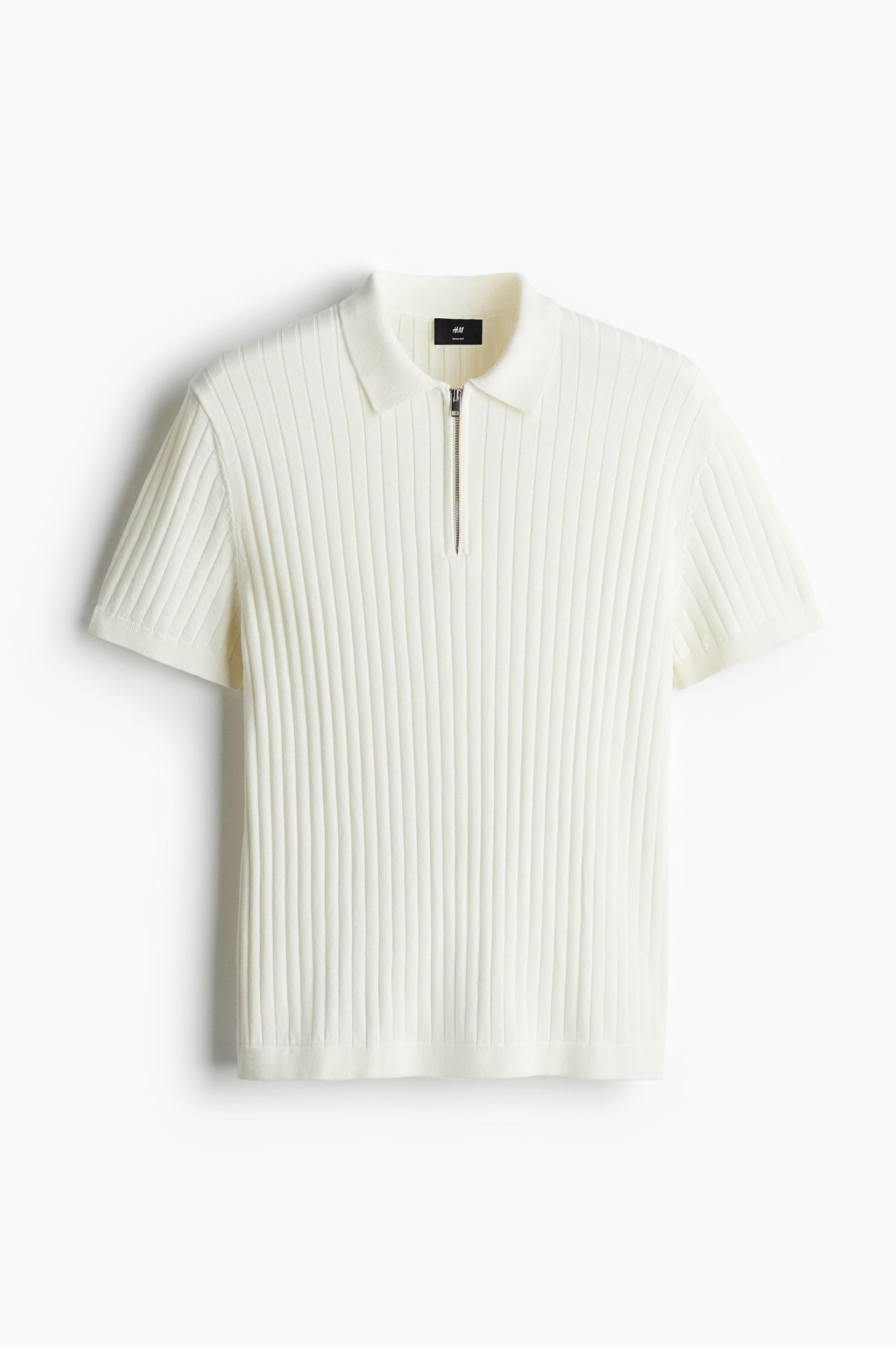 Slim-Fit Rib-Knit Polo Shirt Product Image