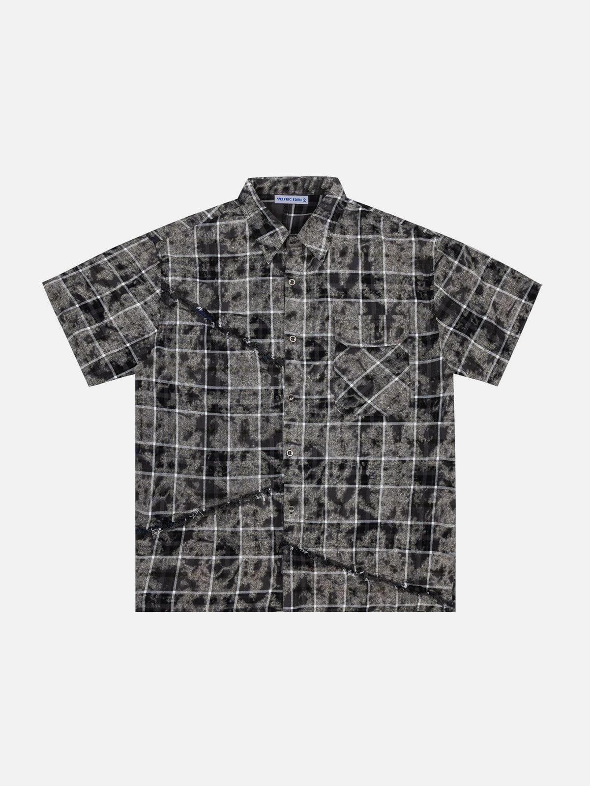 Aelfric Eden Tie dye Plaid Patchwork Short Sleeve Shirt Product Image