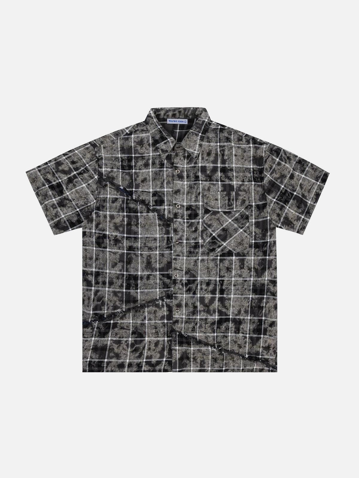 Aelfric Eden Tie dye Plaid Patchwork Short Sleeve Shirt Product Image
