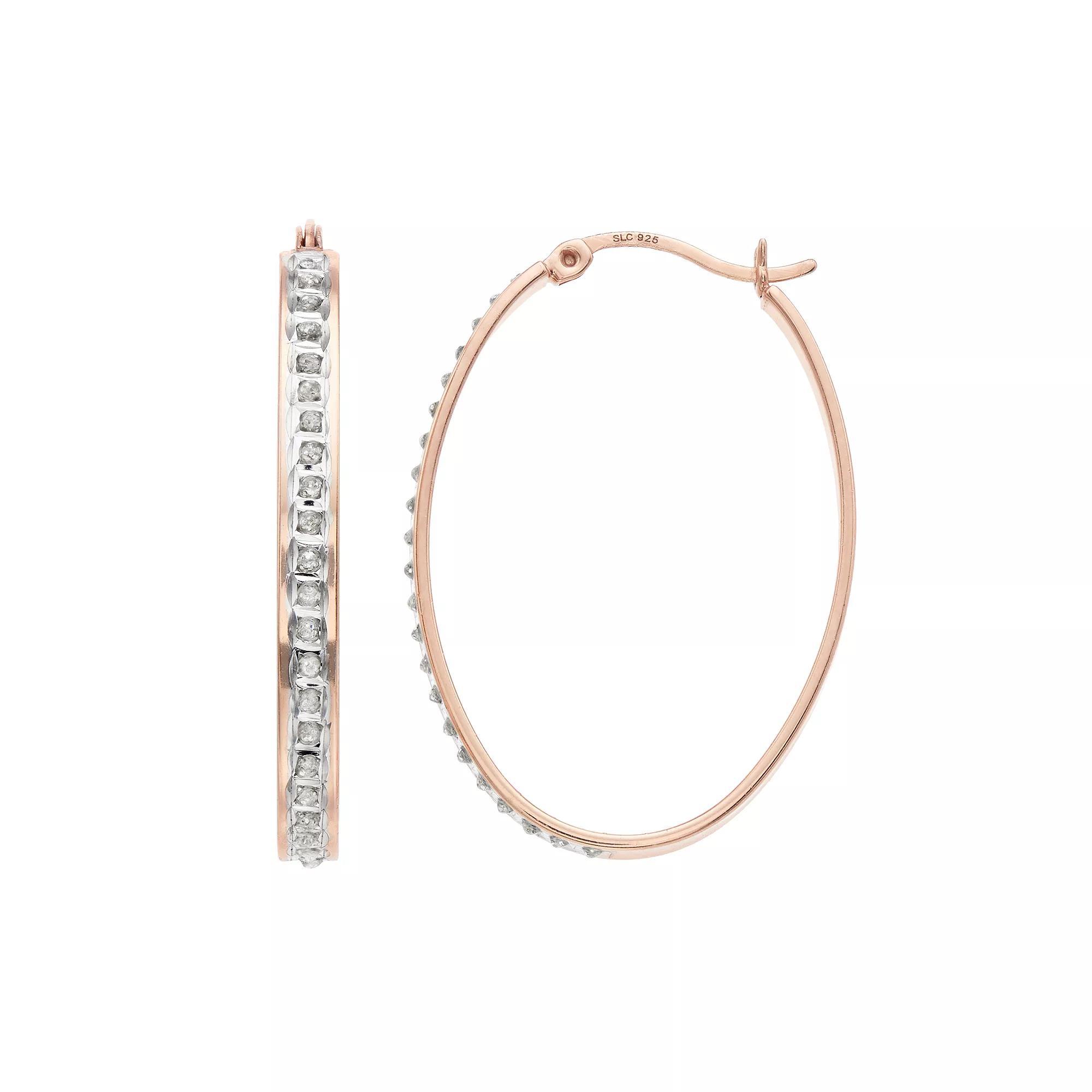 Diamond Mystique Oval Hoop Earrings, Women's, 18k Rose Gold Over Product Image