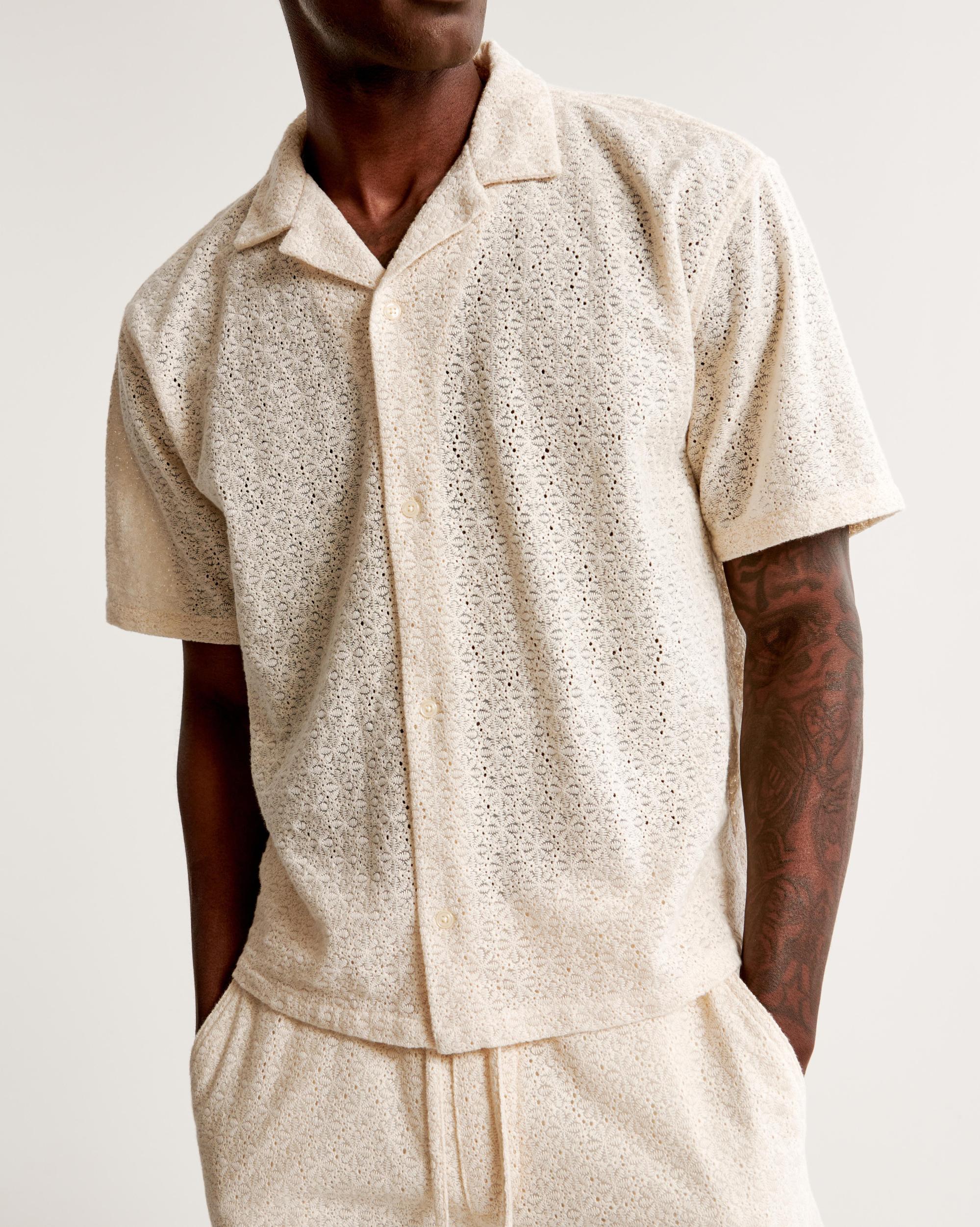 Camp Collar Cropped Lace Shirt Product Image