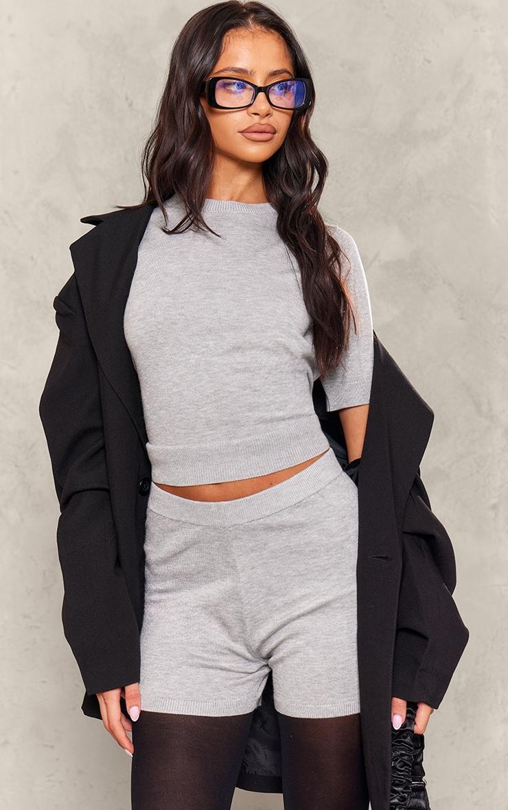 Petite Ash Grey Fine Knit Hot Pants Product Image