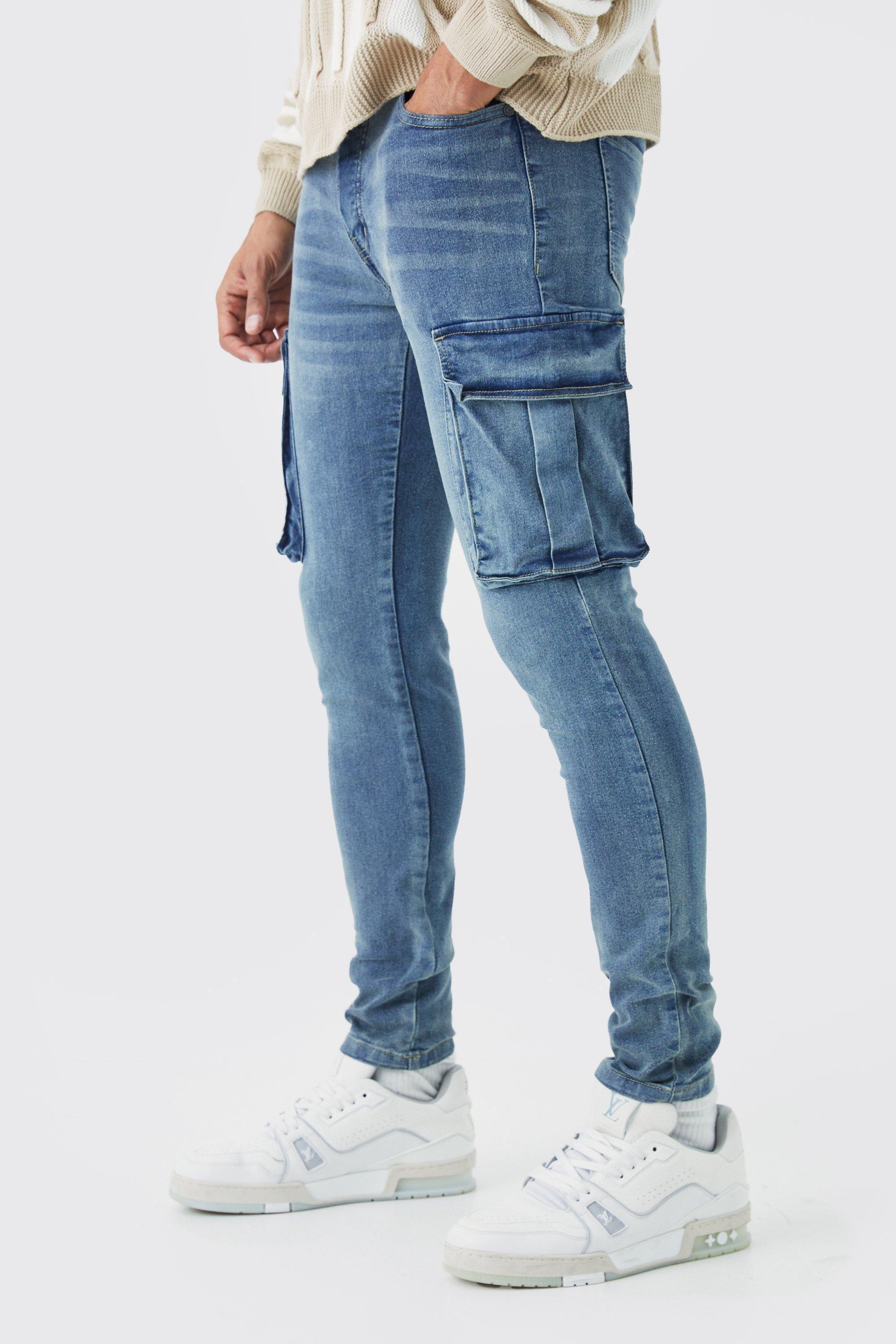 Mens Skinny Stretch Cargo Jean - Blue Product Image