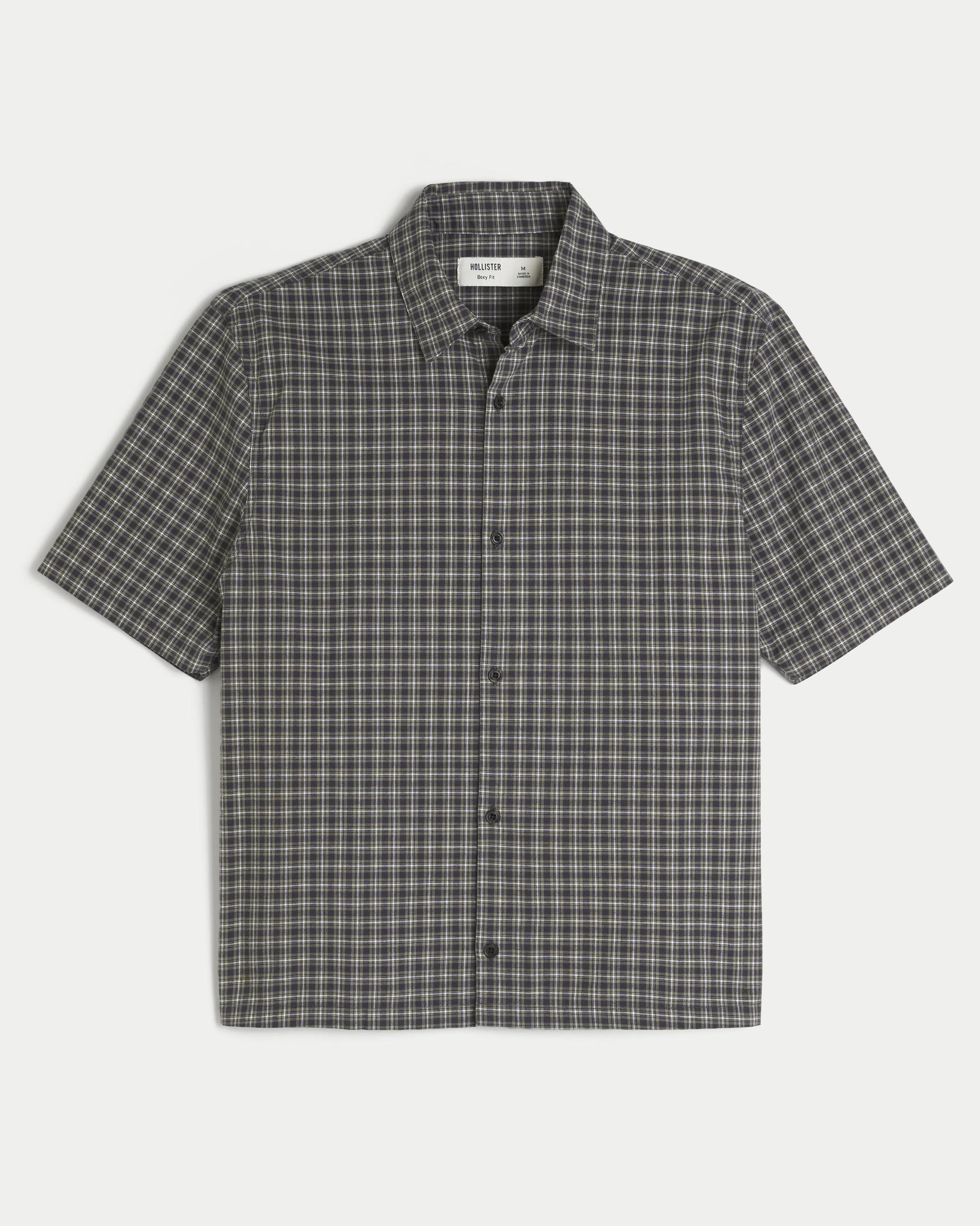 Boxy Short-Sleeve Leopard Print Poplin Shirt Product Image