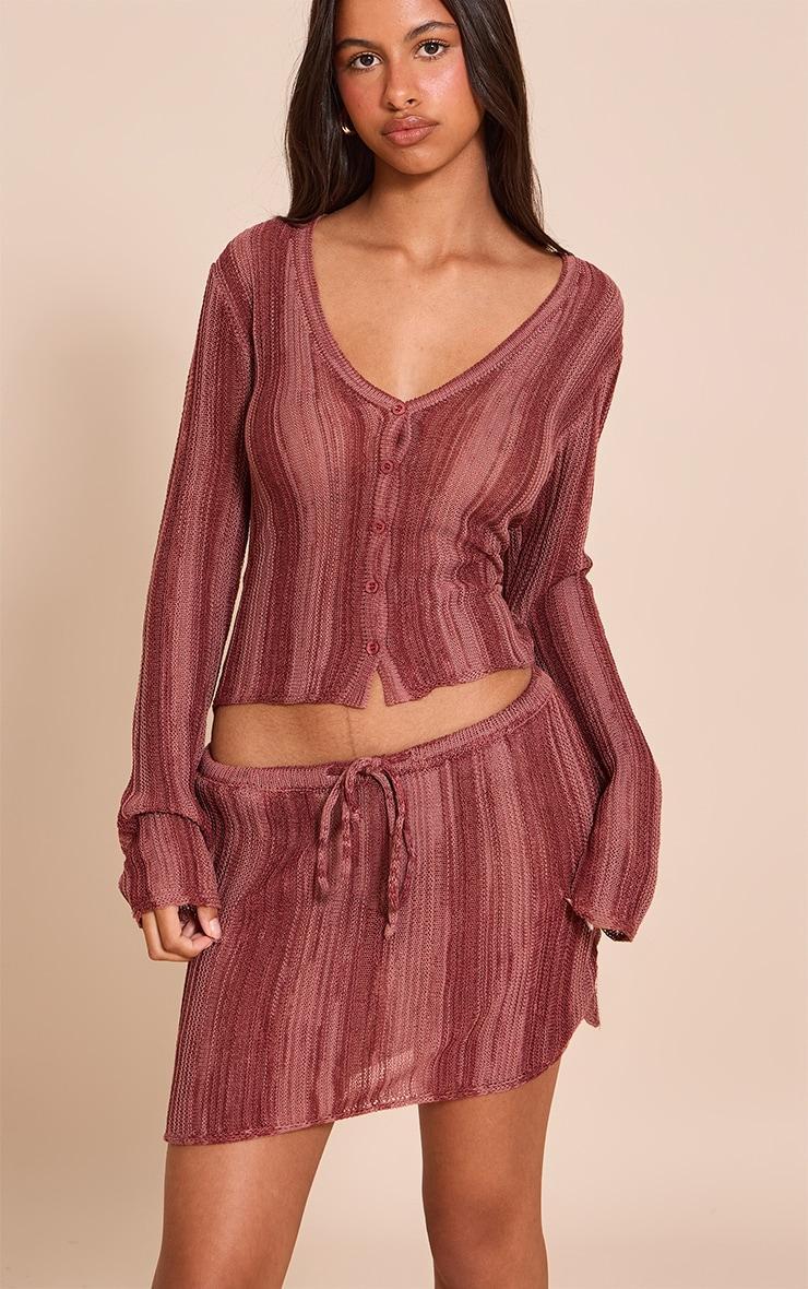 Petite Blush Rose Striped Knit Mini Skirt Product Image