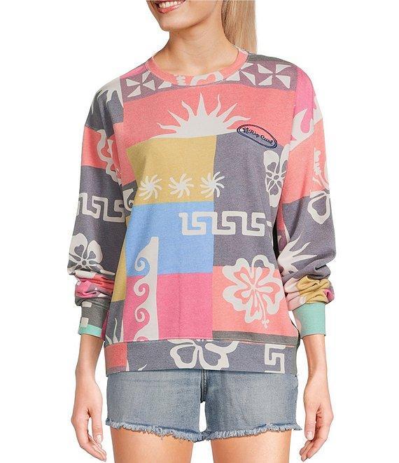 Rip Curl Keepsakes Mixed Media Patchwork Printed Long Sleeve Fleece Sweatshirt Product Image