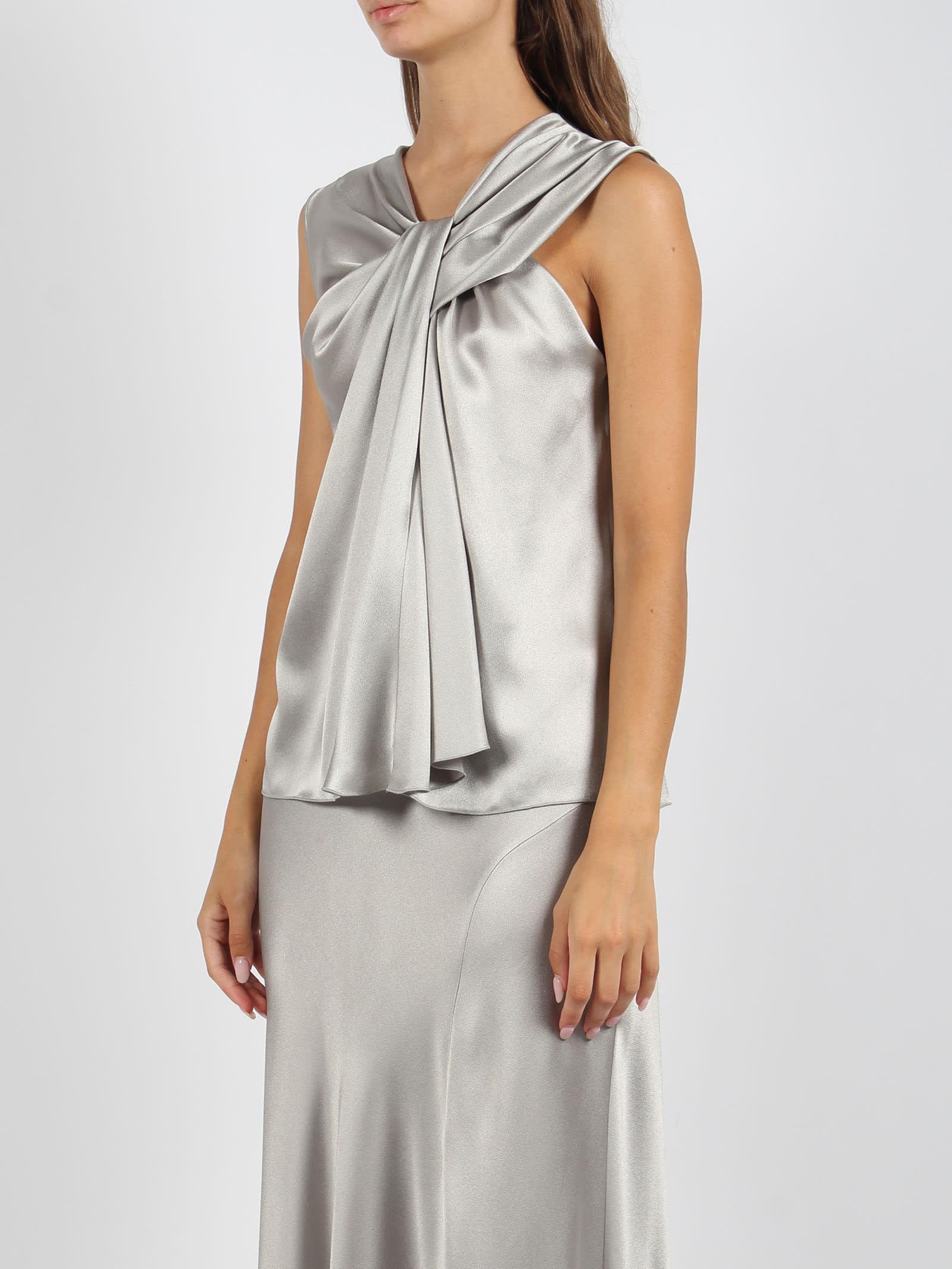 ALBERTA FERRETTI Sleeveless Gathered Satin Blouse In Gray Product Image