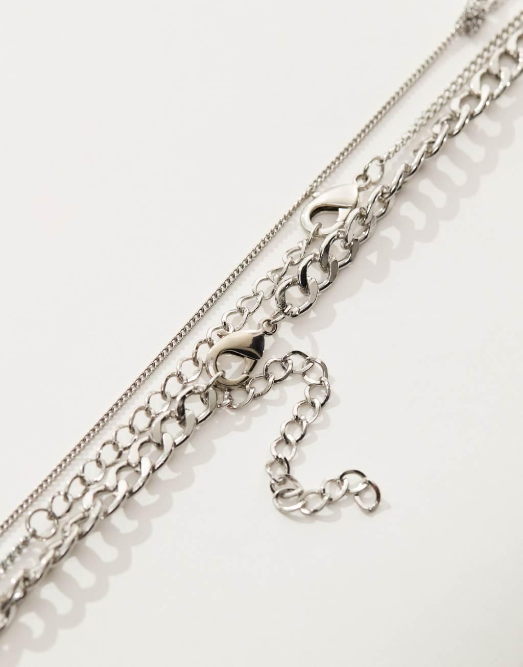 ASOS DESIGN shoulder harness with hanging chains in silver tone Product Image