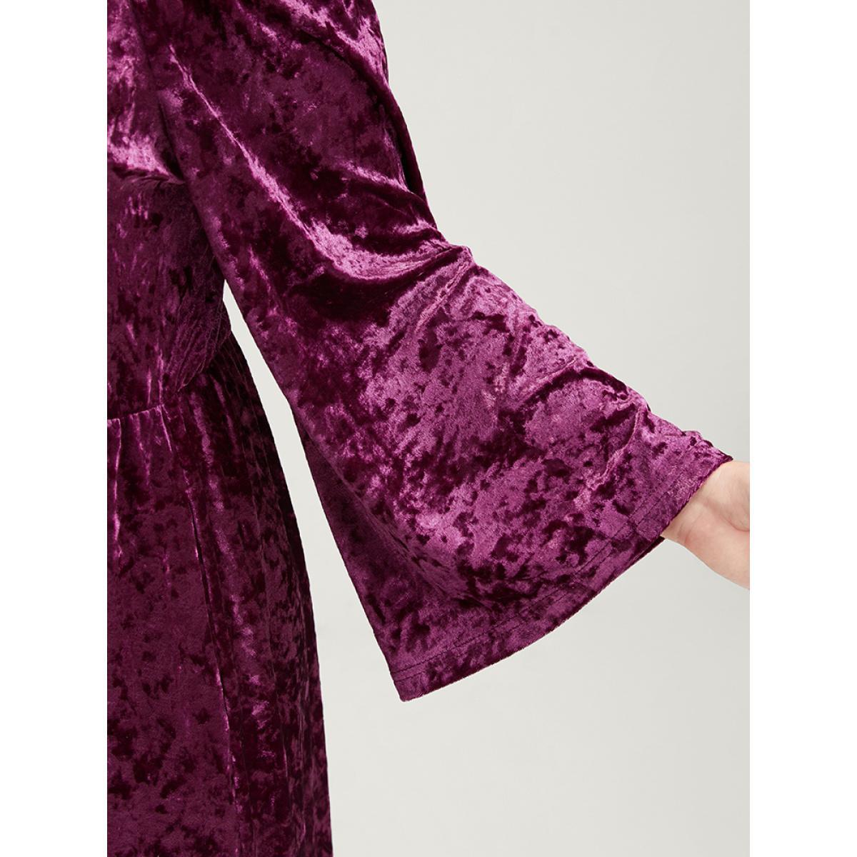 Plus Size Solid Cold Shoulder Pocket Bell Sleeve Velvet Dress RedViolet Women Party Elastic Waist Cold Shoulder Long Sleeve Curvy Midi Dress BloomChic 26/4X Product Image