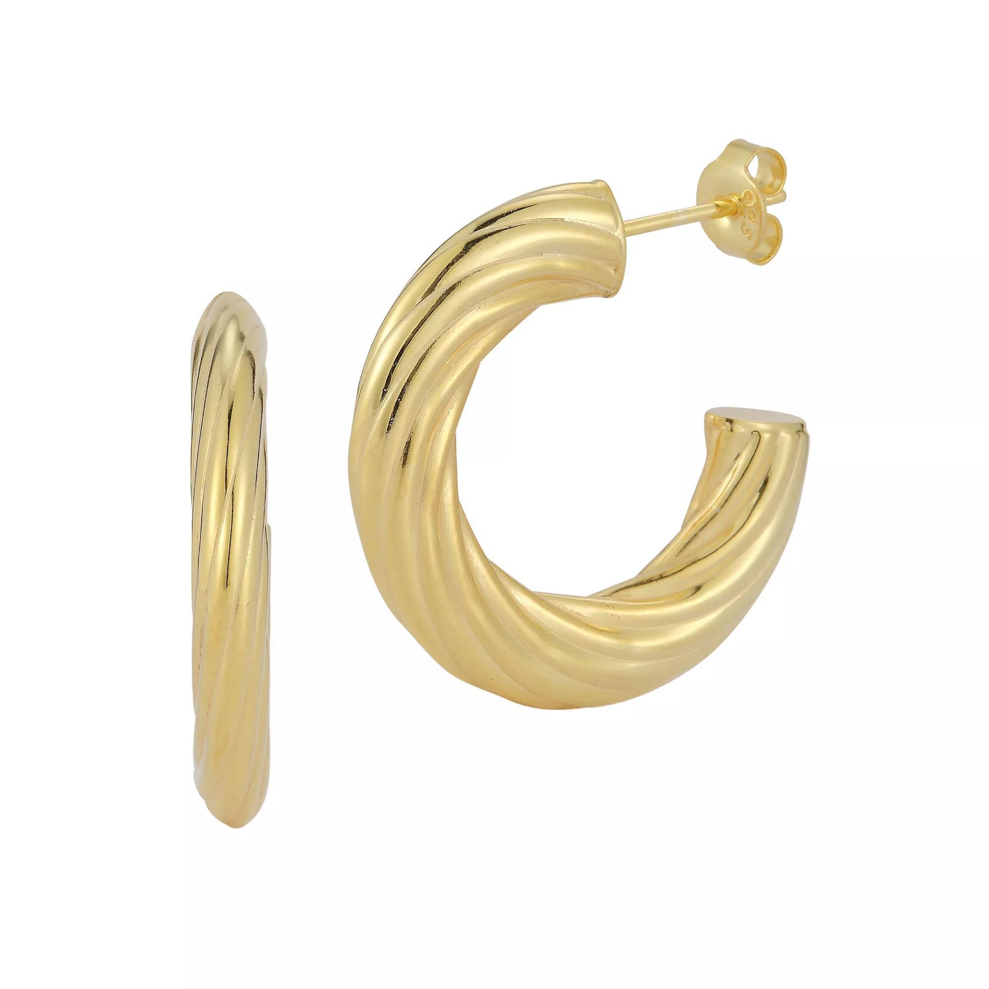 Sunkissed Sterling 14k Gold Over Sterling Silver Flat Twist Hoop Earrings, Women's, Yellow Gold Tone Product Image