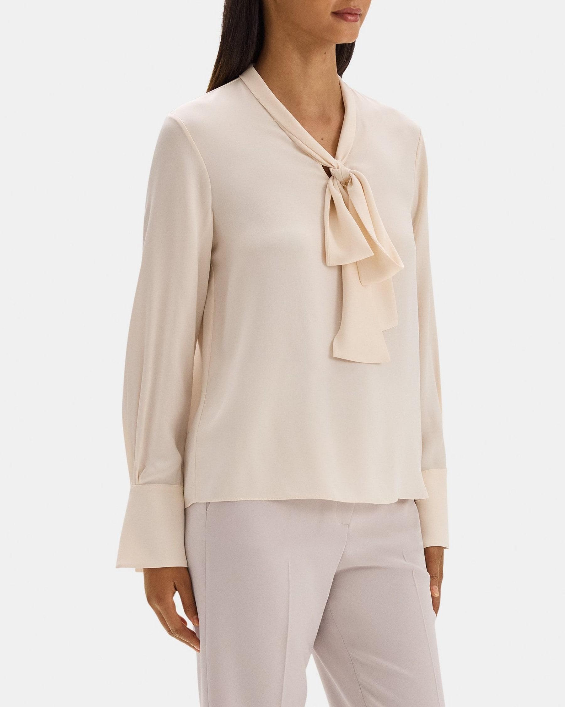 V-Neck Tie Blouse in Silk Product Image