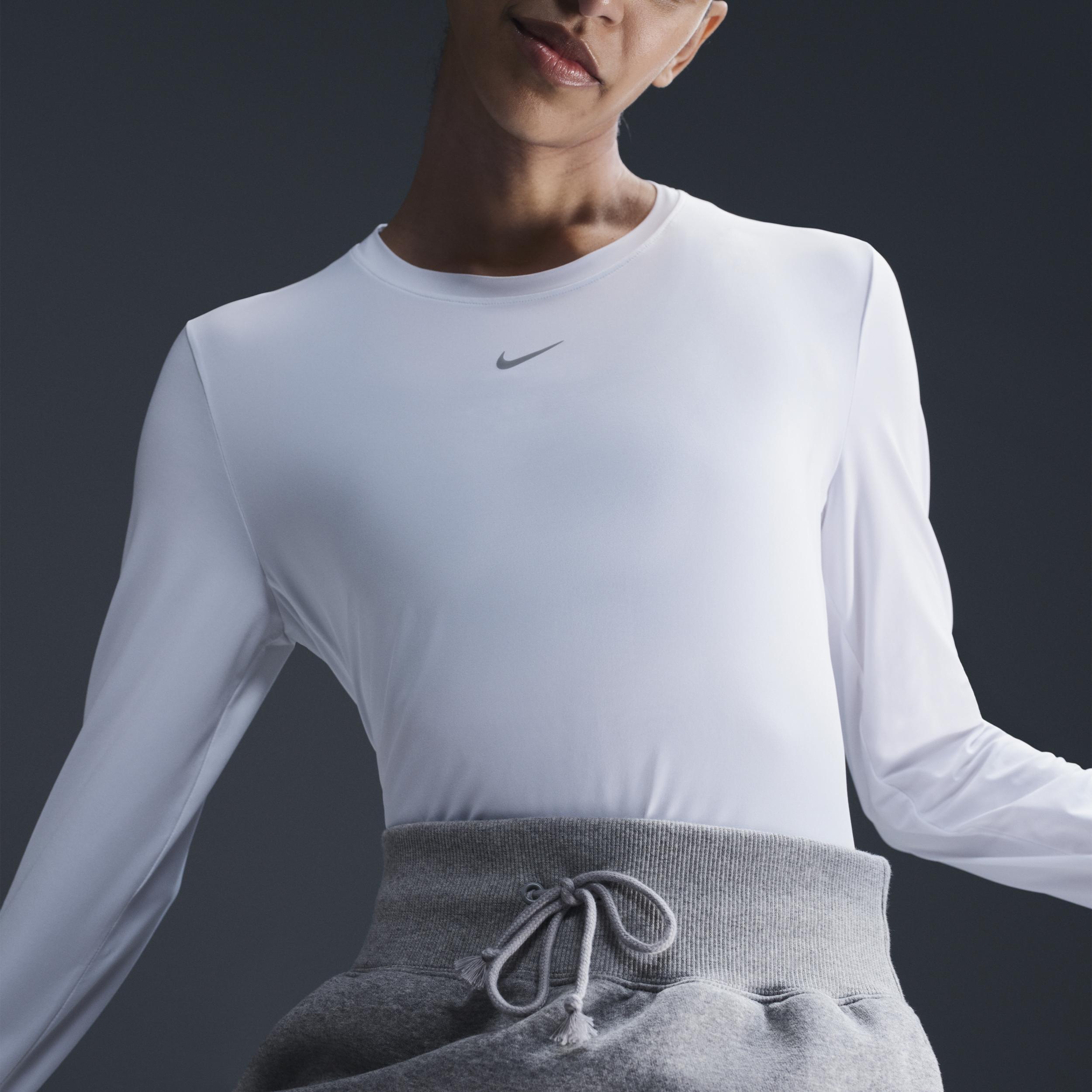 Women's Nike One Classic Dri-FIT Long Sleeve Top, Size: Small, White Product Image