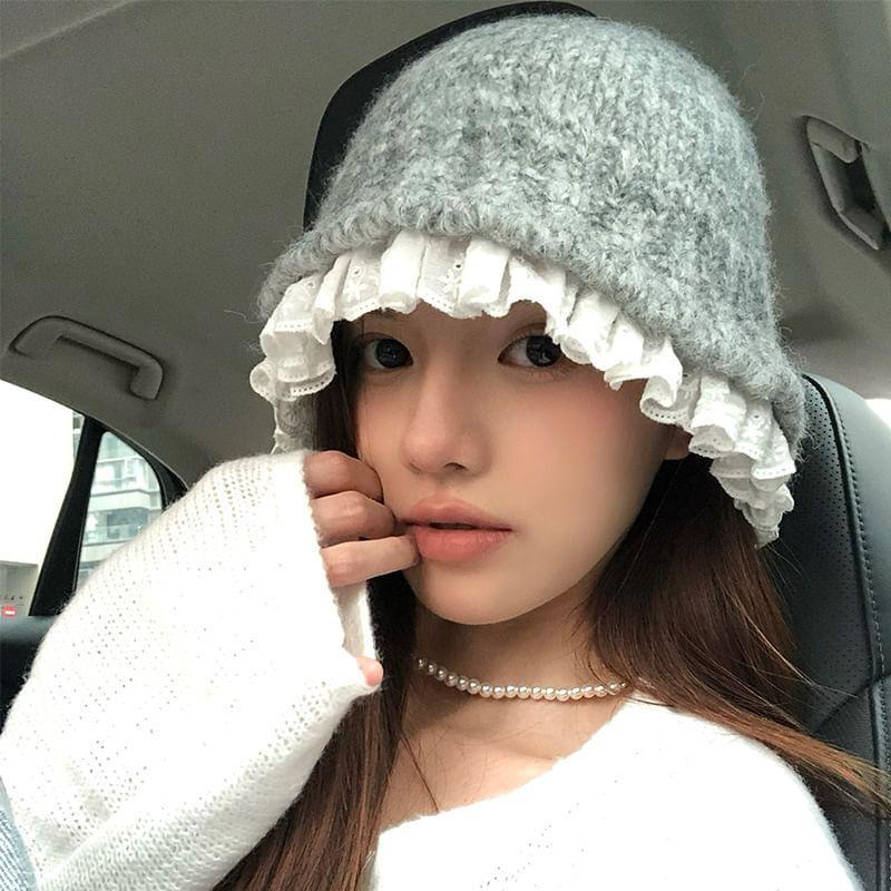 Lace Trim Knit Cloche Hat Product Image