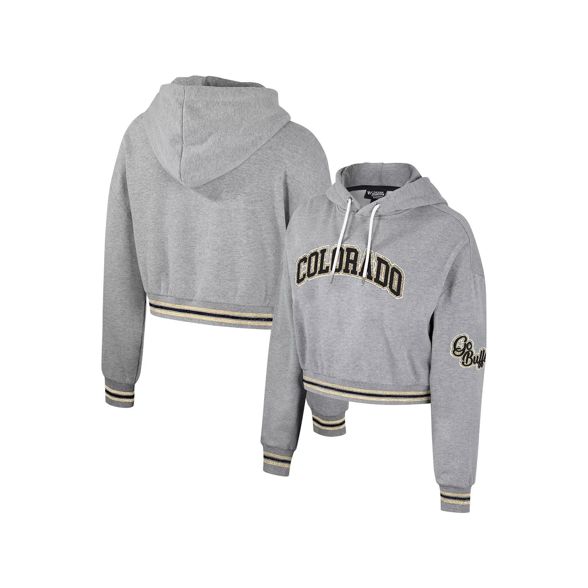 Women's The Wild Collective Heather Gray Auburn Tigers Cropped Shimmer Pullover Hoodie, Size: Large, Grey Product Image