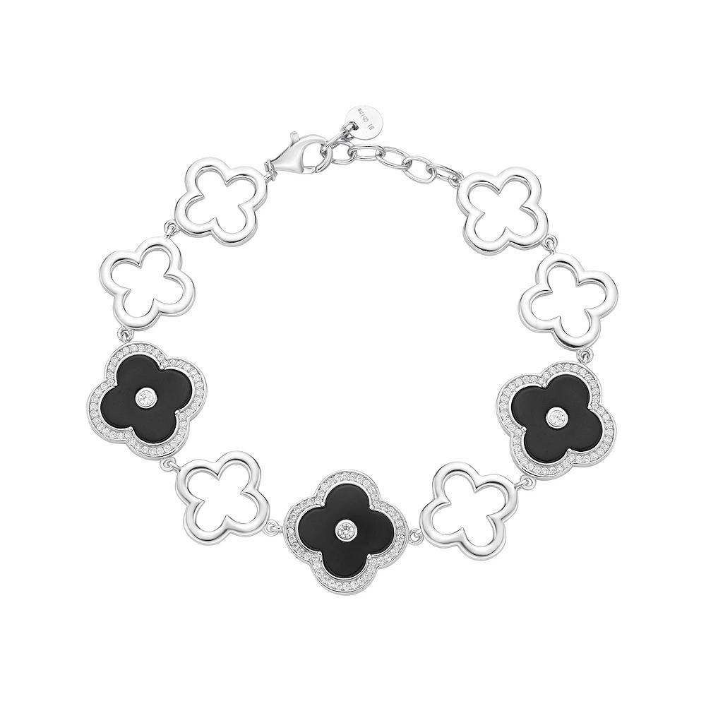 Gemminded Sterling Silver Black Onyx Clover Bracelet, Women's, Size: 7" Product Image