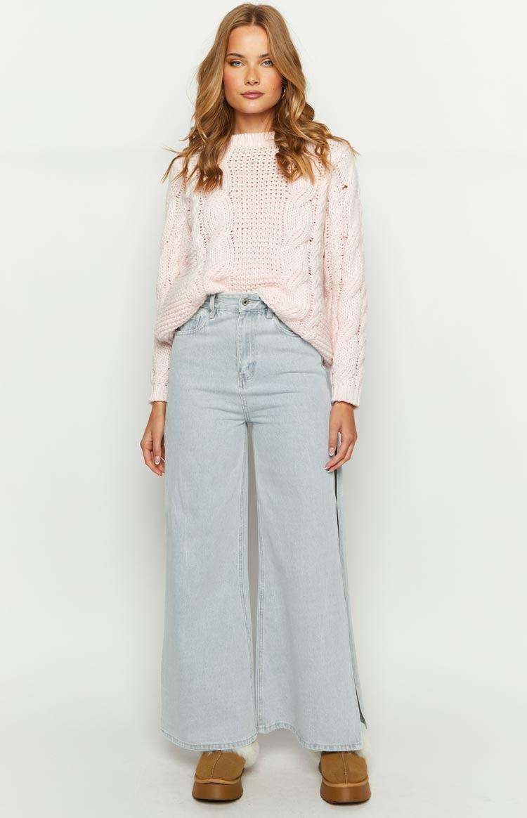 Marelle Light Denim Wide Leg Side Split Jeans Product Image