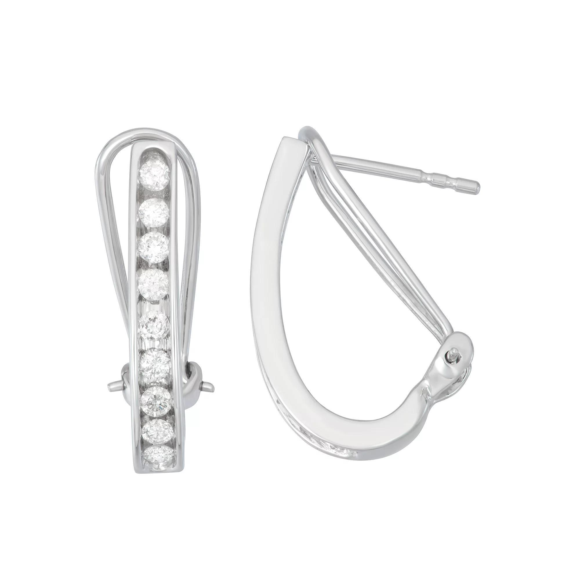 10k Gold 1/2 Carat T.W. Diamond J-Hoop Earrings, Women's Product Image
