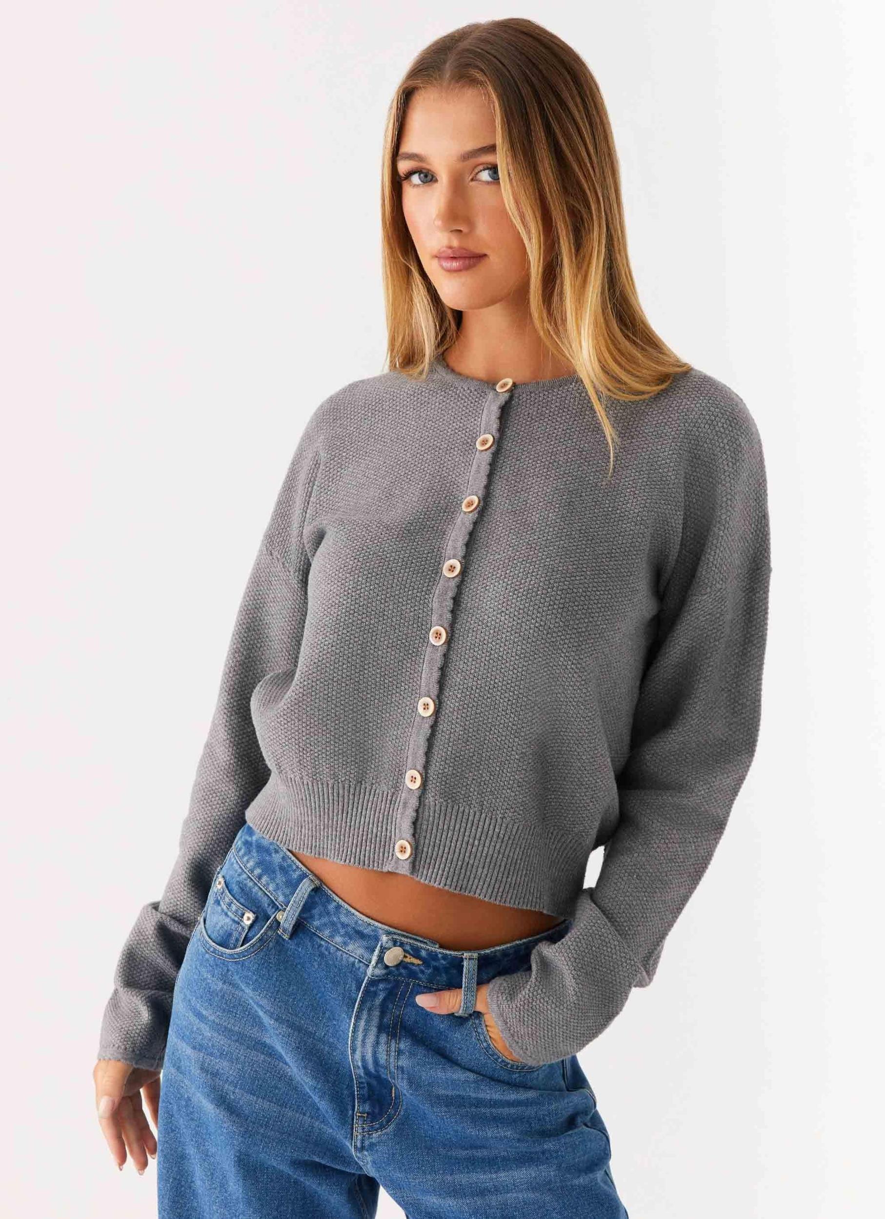 Etty Knit Cardigan - Dark Grey Product Image
