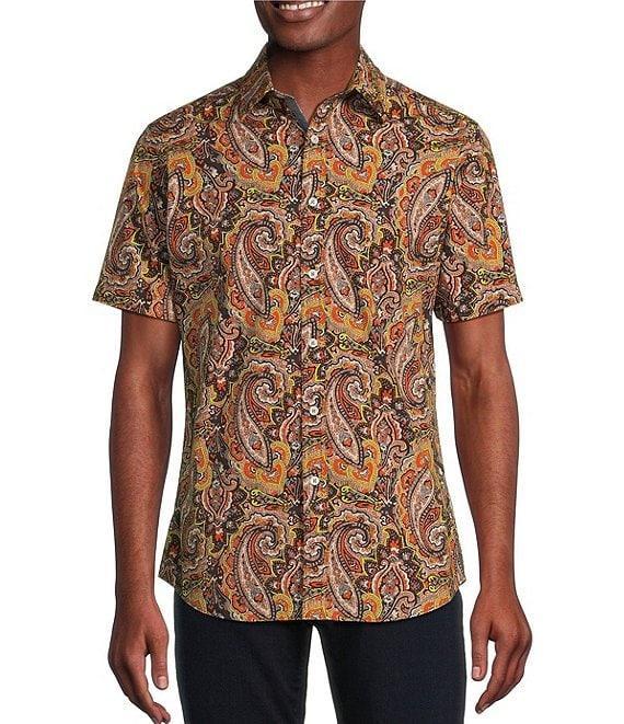 Cremieux Big & Tall Premium Denim Large Print Paisley Stretch Short Sleeve Woven Shirt Product Image