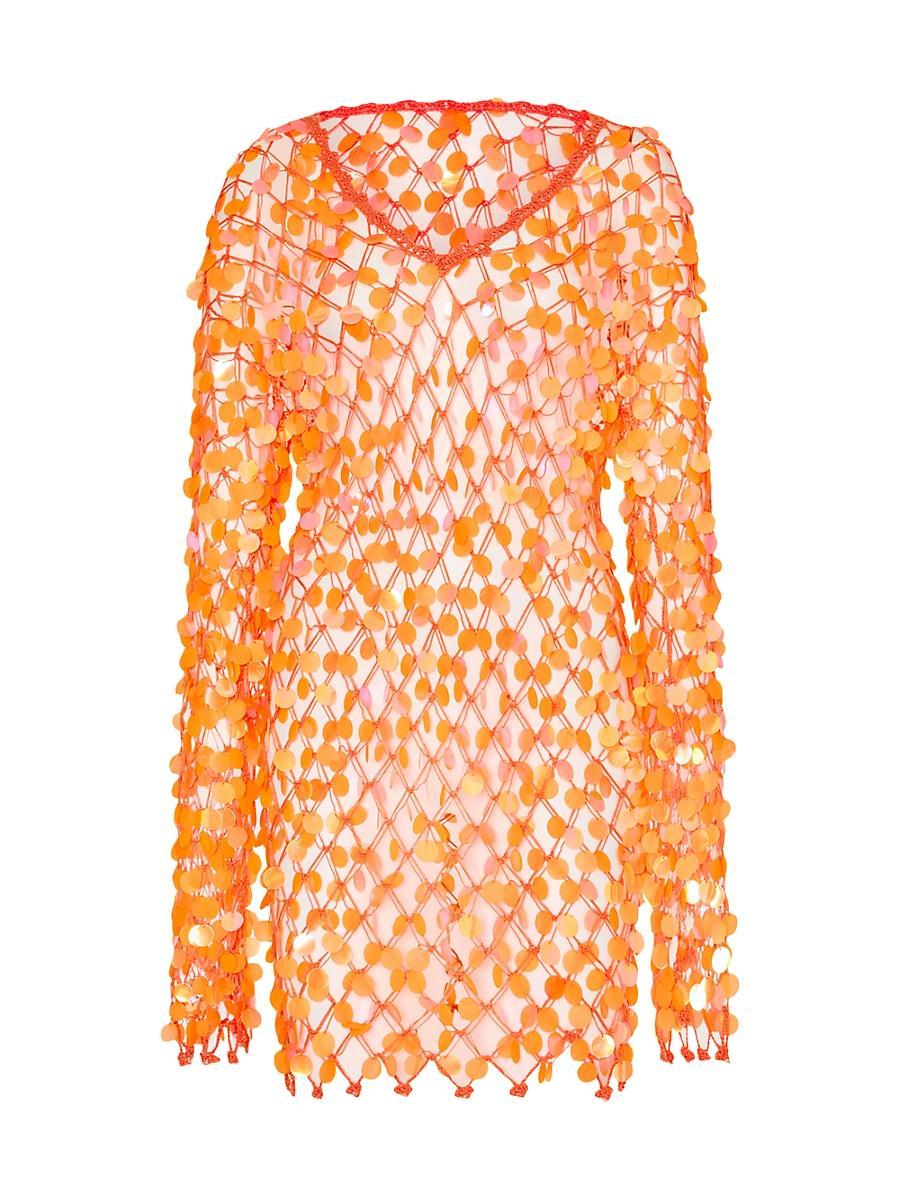 Womens Sequin Cotton-Blend Crochet Minidress Product Image